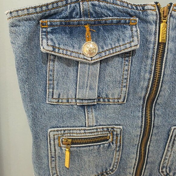 Liu Jo Milano Designer Jean Top & Skirt Set Women’s Size 6/27 Blue Denim - Picture 3 of 16